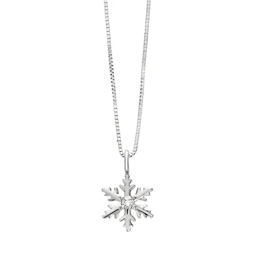 Collier flocon or blanc et diamant 0.03ct