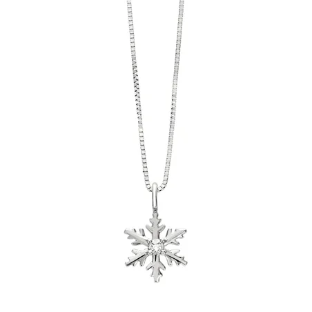 Collier flocon or blanc et diamant 0.03ct