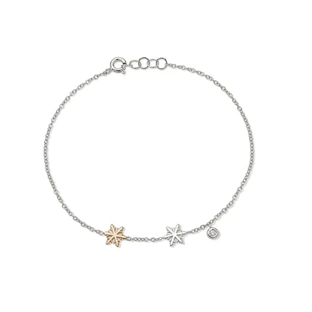 Bracelet Flocon d'Amour en Or 750 mill.  et Blanc 750 mill. serti de Diamant 0.015ct.