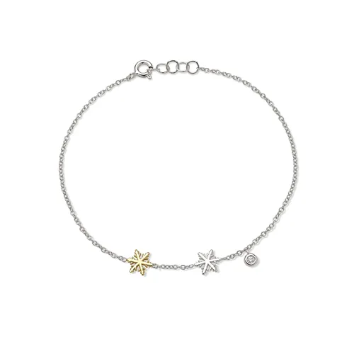 Bracelet Flocon d'Amour en Or 750 mill.  et Blanc 750 mill. serti de Diamant 0.015ct.