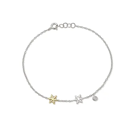 Bracelet Flocon d'Amour en Or 750 mill.  et Blanc 750 mill. serti de Diamant 0.015ct.