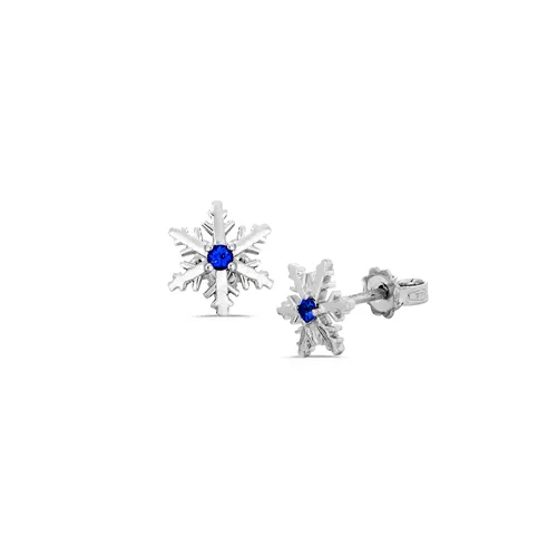 Boucles d'oreilles Flocon Topaze Blue London sur Or Blanc