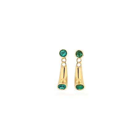 Boucle d'oreilles en Or Jaune 750Mill. 
avec 2 Emeraudes Rondes 
et 2 Emeraudes Ovales