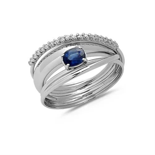 Bague Olympe en Or Blanc 750 mill. sertie de Saphir 0.60ct. et Diamants 0.15ct.