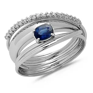 Bague Olympe en Or Blanc 750 mill. sertie de Saphir 0.60ct. et Diamants 0.15ct. 2