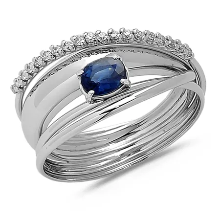 Bague Olympe en Or Blanc 750 mill. sertie de Saphir 0.60ct. et Diamants 0.15ct.