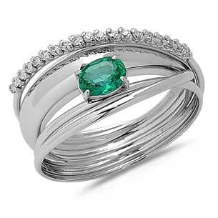 Bague Olympe en Or Blanc 750 mill. sertie de Emeraude 0.60ct. et Diamants 0.15ct. 2