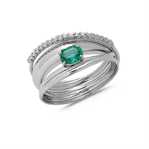 Bague Olympe en Or Blanc 750 mill. sertie de Emeraude 0.60ct. et Diamants 0.15ct.