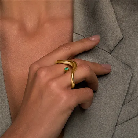 Bague double en Or Jaune 750Mill. 
avec Emeraude