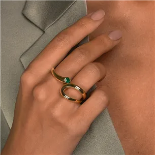 Bague double en Or Jaune 750Mill. 
avec Emeraude Ronde 2