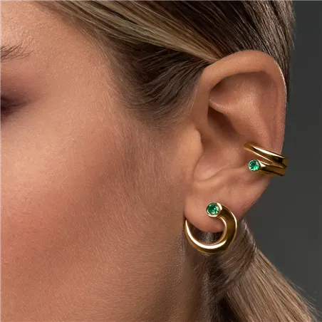 Boucle d'oreilles seule en Or Jaune 750Mill. 
avec Emeraude