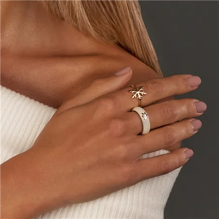 Bague Résine Ivoire et Diamant 0.02ct en Or rose