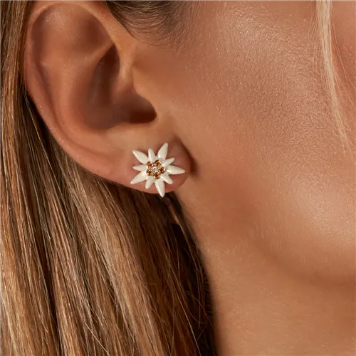Boucles d'Oreilles en Or Jaune et Agent serties de Citrines 0.14ct et Diamants 0.03ct