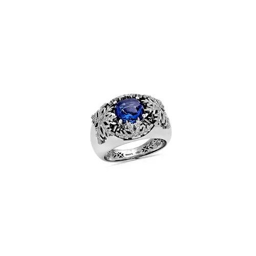 Bague Collection Héritage en Or Blanc 750Mill. avec pavage Diamants et topaze Blue