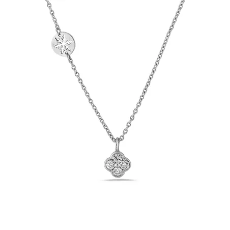 Collier Porte Bonheur Diamants 0,19ct Chaine Motif Flocon En Or Blanc 750 mill.