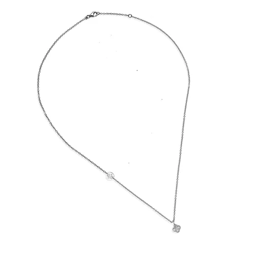 Collier Porte Bonheur Diamants 0,19ct Chaine Motif Flocon En Or Blanc 750 mill.
