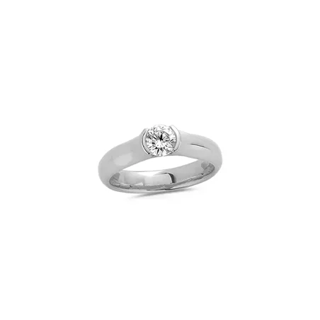 Bague Solitaire Diamant 0.50ct sertis Demi Lune en Or Blanc 750 mill.  