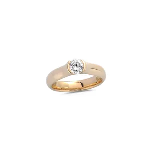 Bague Solitaire Diamant 0.50ct sertis Demi Lune en Or Jaune 750 mill.  