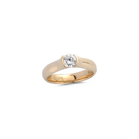 Bague Solitaire Diamant 0.50ct sertis Demi Lune en Or Jaune 750 mill.  