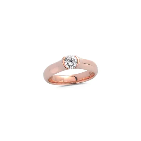 Bague Solitaire Diamant 0.50ct sertis Demi Lune en Or Rose 750 mill.  