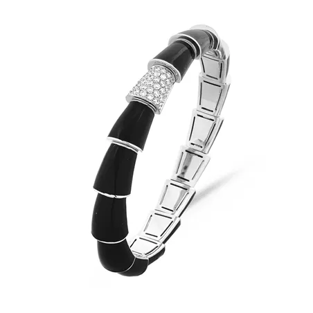Bracelet Serpent extensible Diamants 0.79ct et Email Noir en Or
