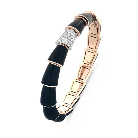 Bracelet Serpent extensible Diamants 0.79ct et Email Noir en Or