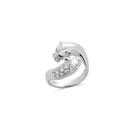 Bague Féline Émeraudes 0.04ct et Diamants 0.20ct en Or Blanc 