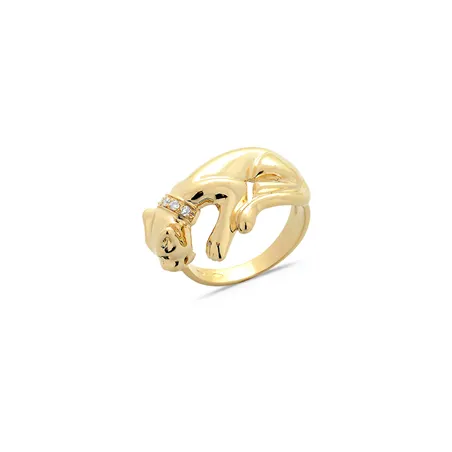 Bague Féline Émeraudes 0.02ct et Diamants 0.06ct en Or Jaune