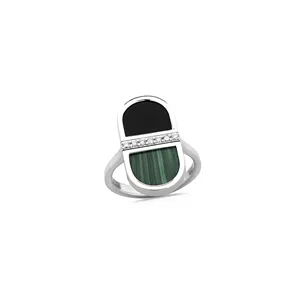 Bague Andréa Diamants 0.09ct, Onyx et Malachite en Or Blanc 750 mill. 