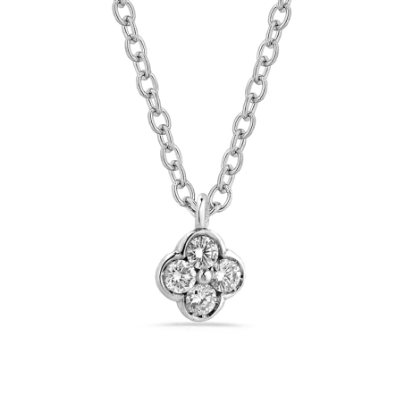 Collier Porte Bonheur Diamants 0.19ct chaine Flocon en Or Blanc