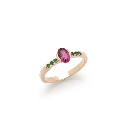 Bague Éole Rubellite 0.49ct et Tsavorite 0.31ct en Or Rose