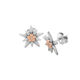 Boucles d'Oreilles Edelweiss en Or Jaune 750 mill. et Argent 925 mill.