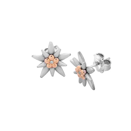 Boucles d'Oreilles Edelweiss en Or Jaune 750 mill. et Argent 925 mill.