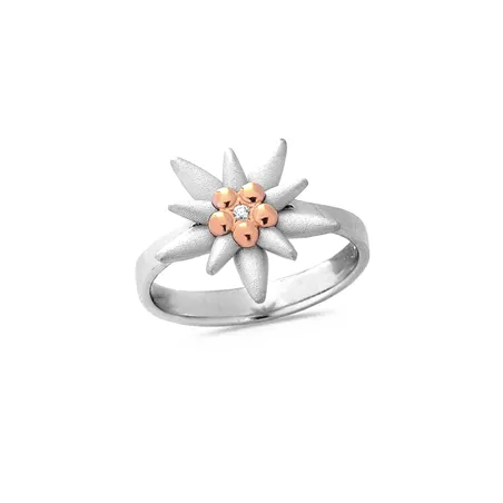 Bague Edelweiss Diamant 0.015ct en Or Jaune 750 mill. et Argent 925 mill.