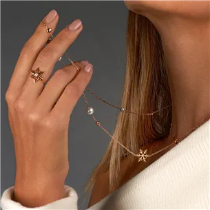 Sautoir Flocons d'Amour Perles de Culture et Diamants en Or Rose