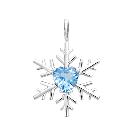 Pendentif Flocons d'Amour Topaze Coeur Bleue  en Or Blanc