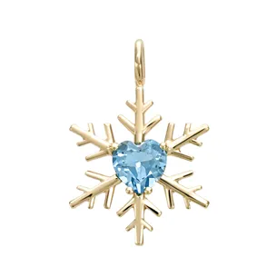 Pendentif Flocons d'Amour Topaze Bleue Coeur en Or Jaune
