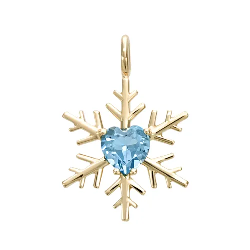 Pendentif Flocons d'Amour Topaze Bleue Coeur en Or Jaune