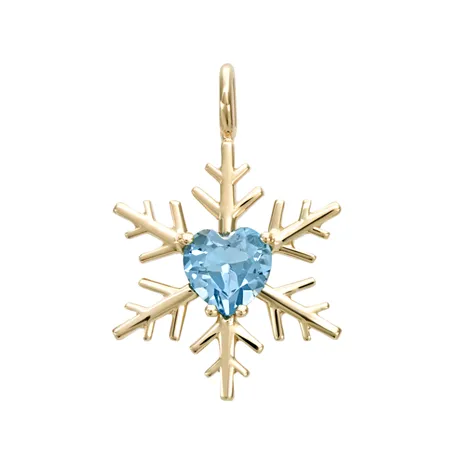 Pendentif Flocons d'Amour Topaze Bleue Coeur en Or Jaune