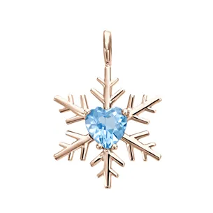 Pendentif Flocons d'Amour Topaze Bleue Coeur en Or Rose