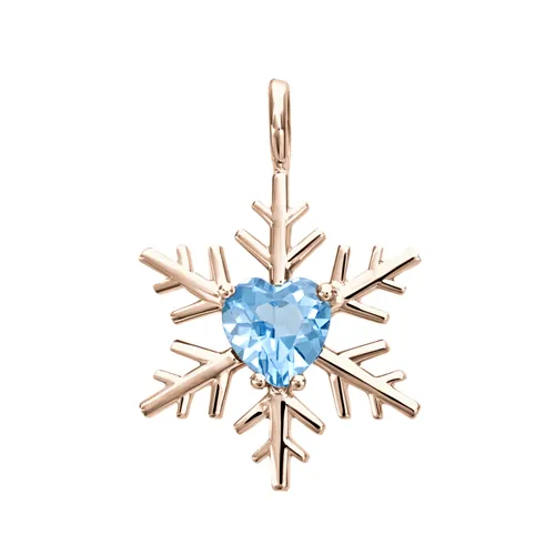 Pendentif Flocons d'Amour Topaze Bleue Coeur en Or Rose