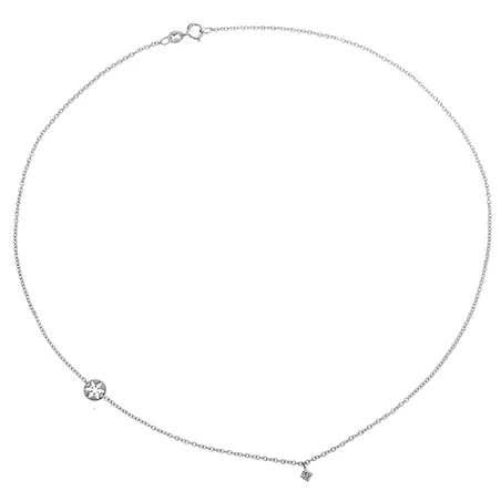 Collier La Délicatesse Diamant 0.05ct Chaine Motif Flocon en Or Blanc 750 mill. 40cm 
