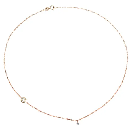 Collier La Délicatesse Diamant 0.05ct Chaine Motif Flocon en Or Rose 750 mill. 40cm 