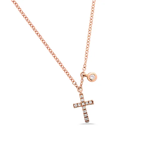 Collier La Délicatesse Croix Diamants 0.06ct en Or Rose 750 mill.