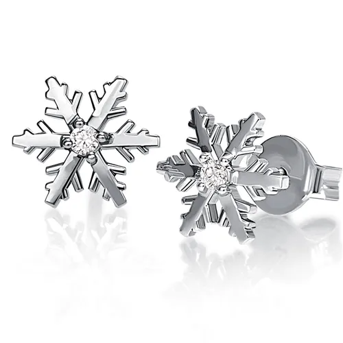 Boucles d'Oreilles Flocons d'Amour Diamants 0.06ct en Or