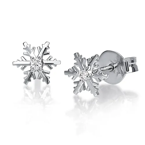 Boucles d'Oreilles Flocons d'Amour Diamant 0.04ct en Or 