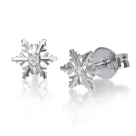 Boucles d'Oreilles Flocons d'Amour Diamant 0.04ct en Or 
