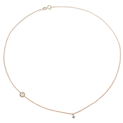 Collier La Délicatesse Diamant 0.05ct Chaine Motif Flocon en Or Rose 750 mill. 40cm 