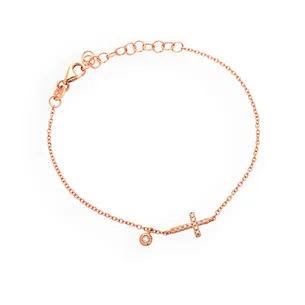 Bracelet La Délicatesse Croix Diamants 0.07ct en Or Rose 750 mill.