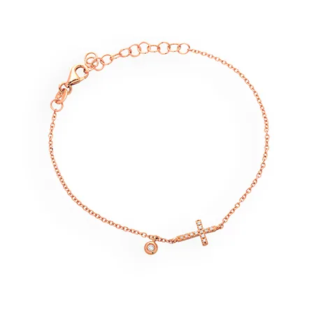 Bracelet La Délicatesse Croix Diamants 0.07ct en Or Rose 750 mill.